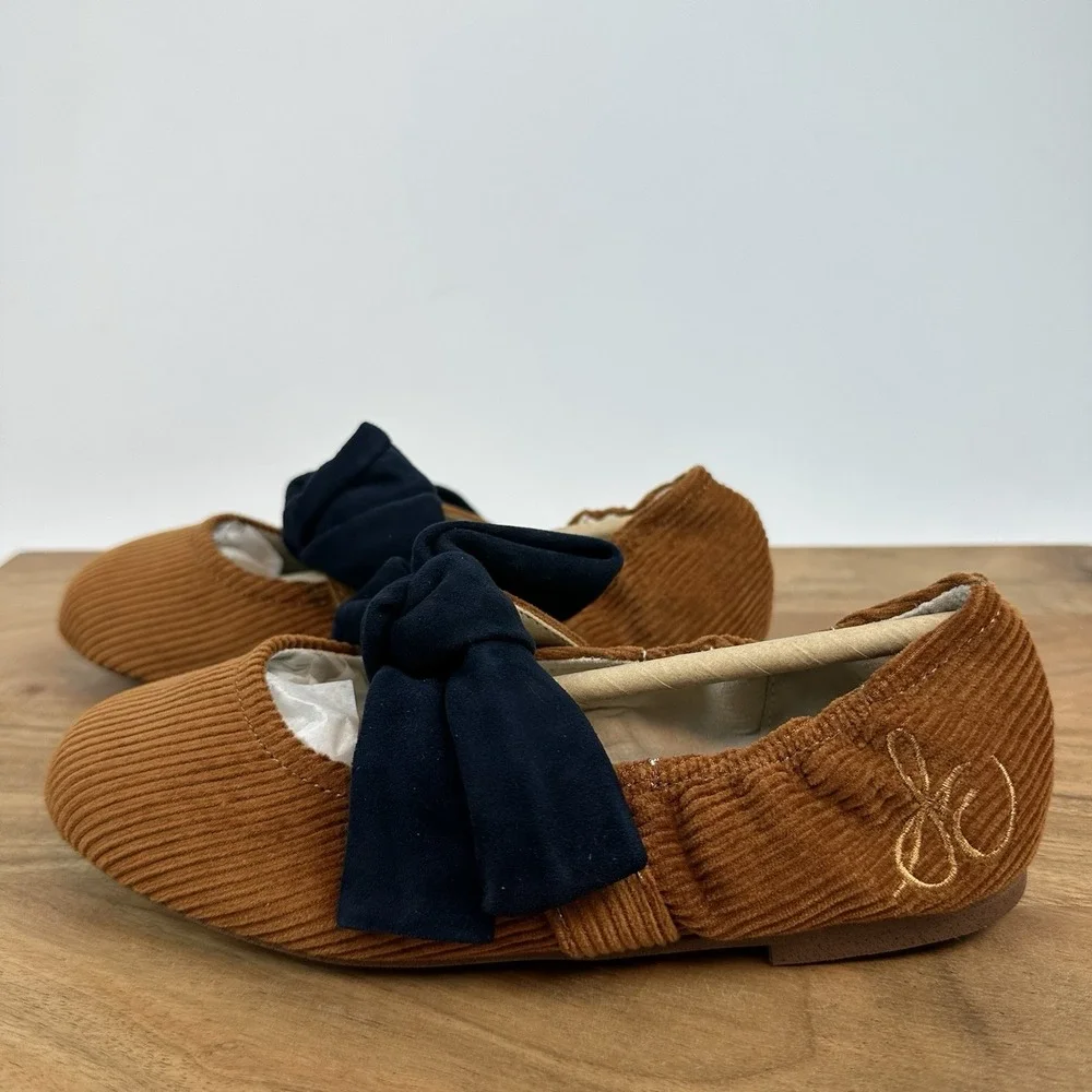 New Big Kids Sam Edelman Felicity Mustard/Navy Ballet Flats Shoes‎ Size 2 Y